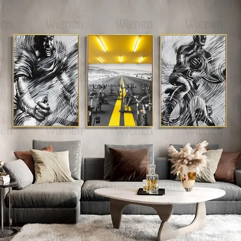

Modern Wall Poster Spinning Sports Exercising Bodybuilding Fitness Black White Gold Printed Canvas Painting Home Decor Gym Decor