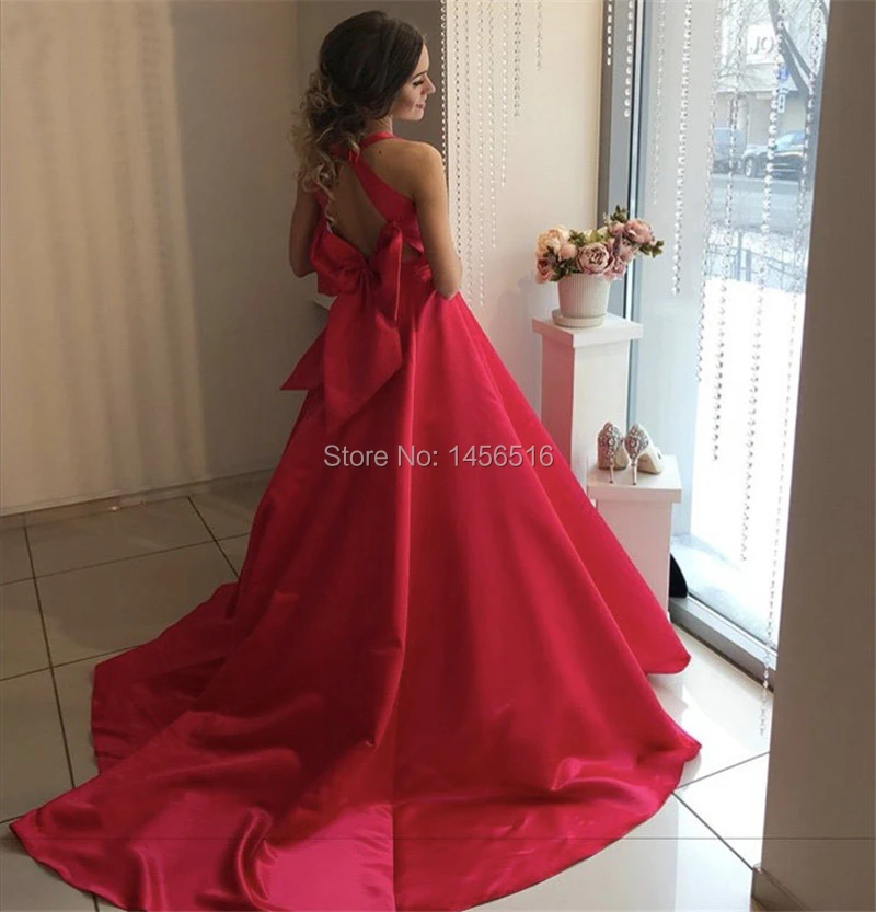 Modest Red Arabic Evening Dresses 2020 Deep V-Neck Corset Back with Bow A-Line Formal Party Gowns Sweep Train robe de soiree | Свадьбы и