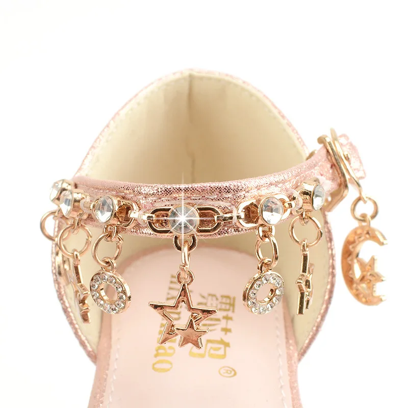 

Fashion Children's Shoes Girl Flower Leisure Flash Children's Shoes High Heel Women's Shoes Bow Gold Pink Silver Genuine Shoes