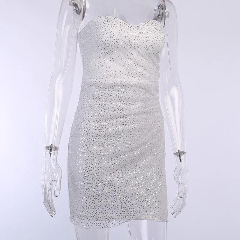 

Women's Dresses Sexy Strapless Party Female Sleeveless White Ruffles Slim Sexy Fashion Club Summer Bodycon Dress Patchwork Lace