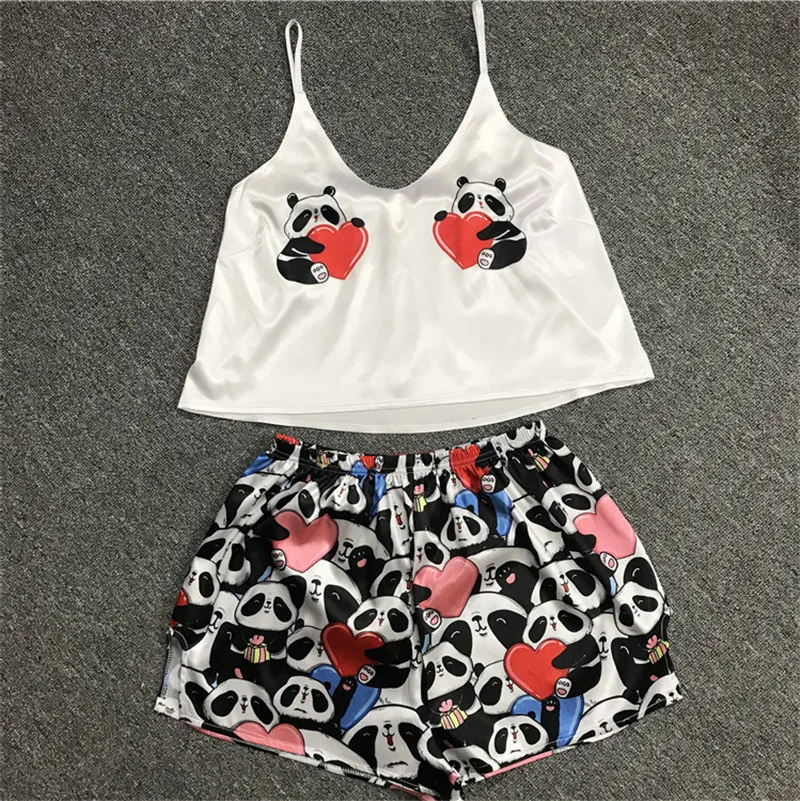 

Two Piece Pajamas with Camisole and Shorts Sexy Kawaii Pj Sets for Women Summer 2021 New Cartoon Design Pyjama Femme Clothes