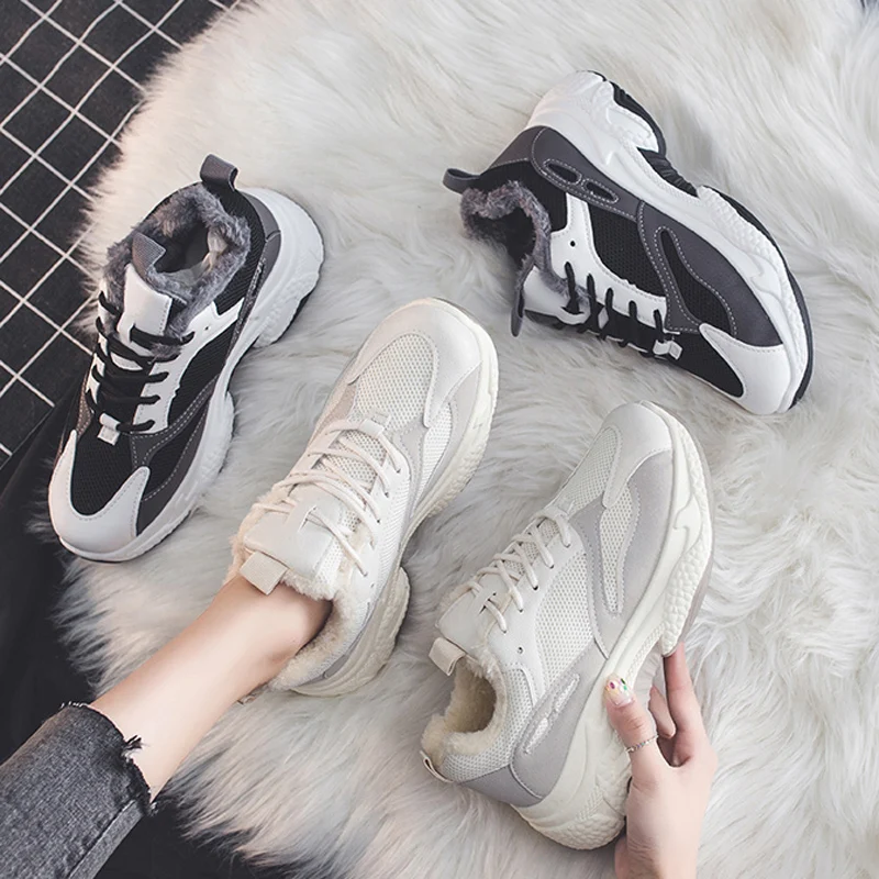 

Women's Fashion Sports Shoes Cushioned Plus Velvet Warm And Breathable Casual Shoes White Jogging Shoes Women's Vulcanized Shoes