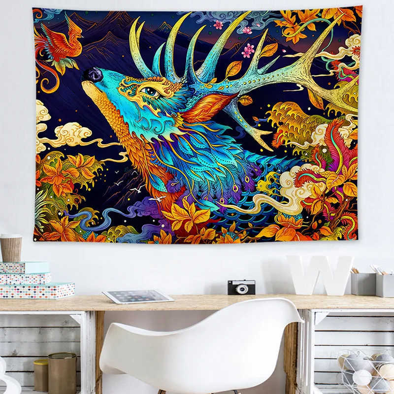 Ukiyo-e Japanese-style living room tapestry wave decorative painting Wall Hanging Tapestries Boho Bedspread Yoga Mat | Дом и сад