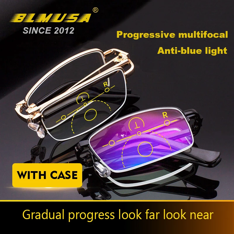 

Складные очки BLMUSA для пожилых людей, очки для чтения с защитой от синего света, мужские прогрессивные многофокальные очки для чтения, очки для женщин и мужчин для дальнозоркости