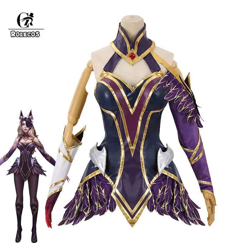 

ROLECOS Game LOL Coven Ahri Cosplay Costume LOL Ahri Sexy Women Dress Costume Black Halloween Uniform Witch Skin Sleeve Full Set
