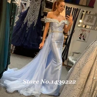 light blue sparkly crystals evening dresses prom graduation off the shoulderrobe de soiree celebrity vestidos fiesta custom made