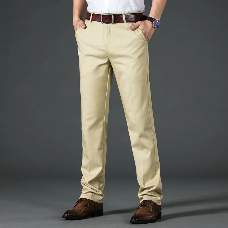 

Suit Pants Straight Mens Stretch Formal Office Dress Trousers Overalls Black khaki beige Plus size 28-42 2020 New