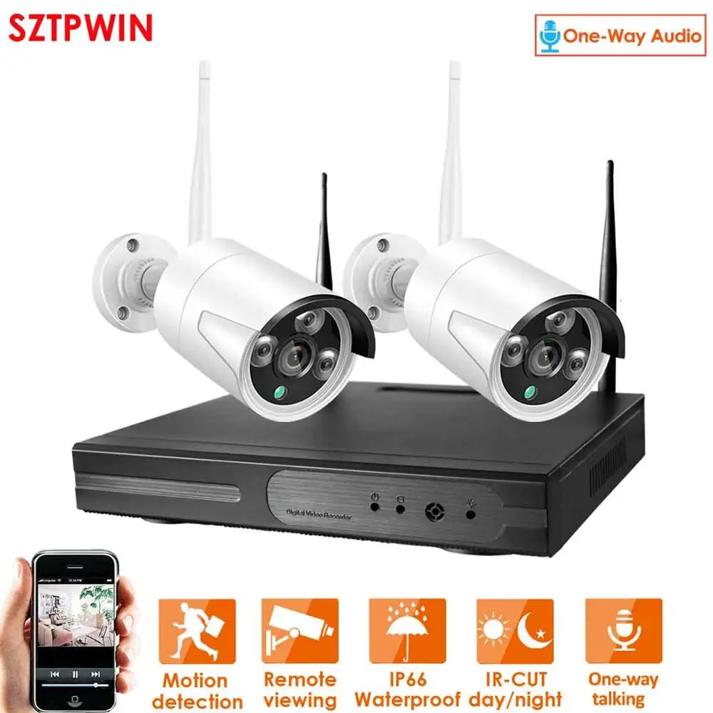 Двухсторонняя беспроводная система видеонаблюдения Audio1080P NVR, wifi 2.0MP, для помещений и улицы, цилиндрическая ip-камера, водонепроницаемая, для безопасности, видео SurveillanceKit - Цвет: 2ch single-way audio
