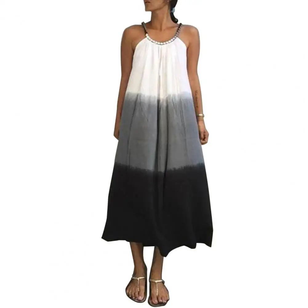 

Plus Size Women Dress Retro Faux Pearl Polyester Fiber Street Fashion Strap Dress for Party Summer Dresses