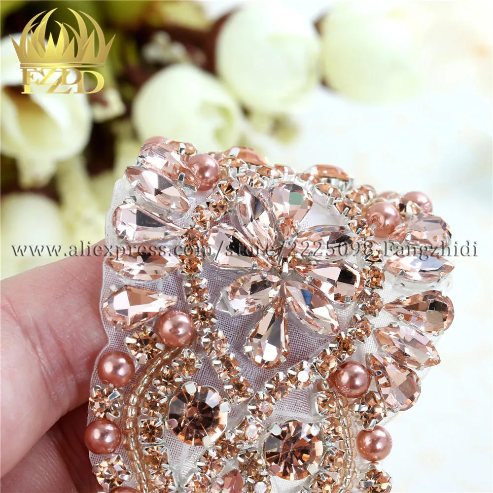 1 шт. Свадебная пришивная персиковая кристаллическая аппликация Стразы