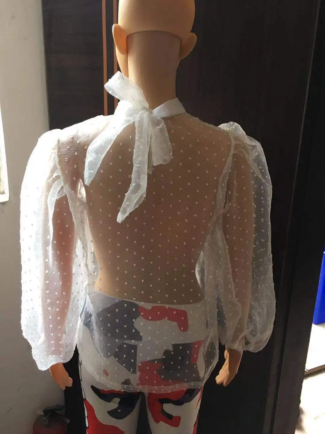 

Sexy Blouse Summer Women See-through Polka Dot Fashion Long Sleeve Casual Elegant Loose Tee Beach Tops Ladies Female 2020