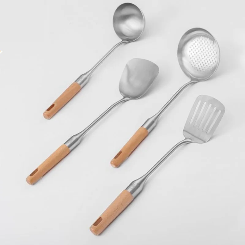 Новинка лопата из нержавеющей стали ложка с деревянной ручкой толстая кухонная