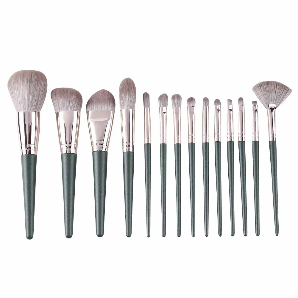 

14pcs Pro Green Makeup Brushes Sets Soft Cosmetic Powder Eyeshadow Foundation Eyebrow Blush Blending Brush Beauty Make Up Kit