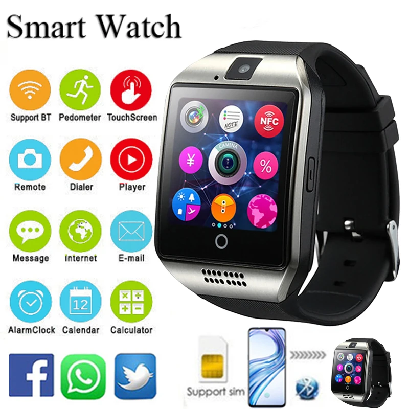 

2021 New Q18 Smart Watch Men Bluetooth Call Waterproof Bracelet Square Smartwatch Clock Calendar Support 2G Call Of SIM TF Card