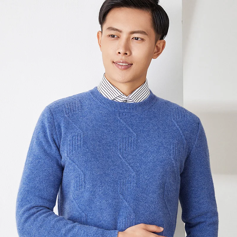 2021 Pure Cashmere Sweater Men' Autumn Winter New Thick Large Size Knitted Pullover 100% Wool Round Neck Youth High-End Warm Top