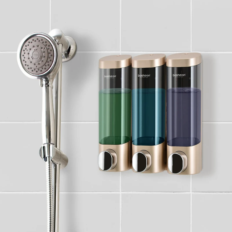 triple soap dispenser wall mount shampoo dispensers detergent shower gel bottle gold 300ml plastic bathroom accessories for home free global shipping