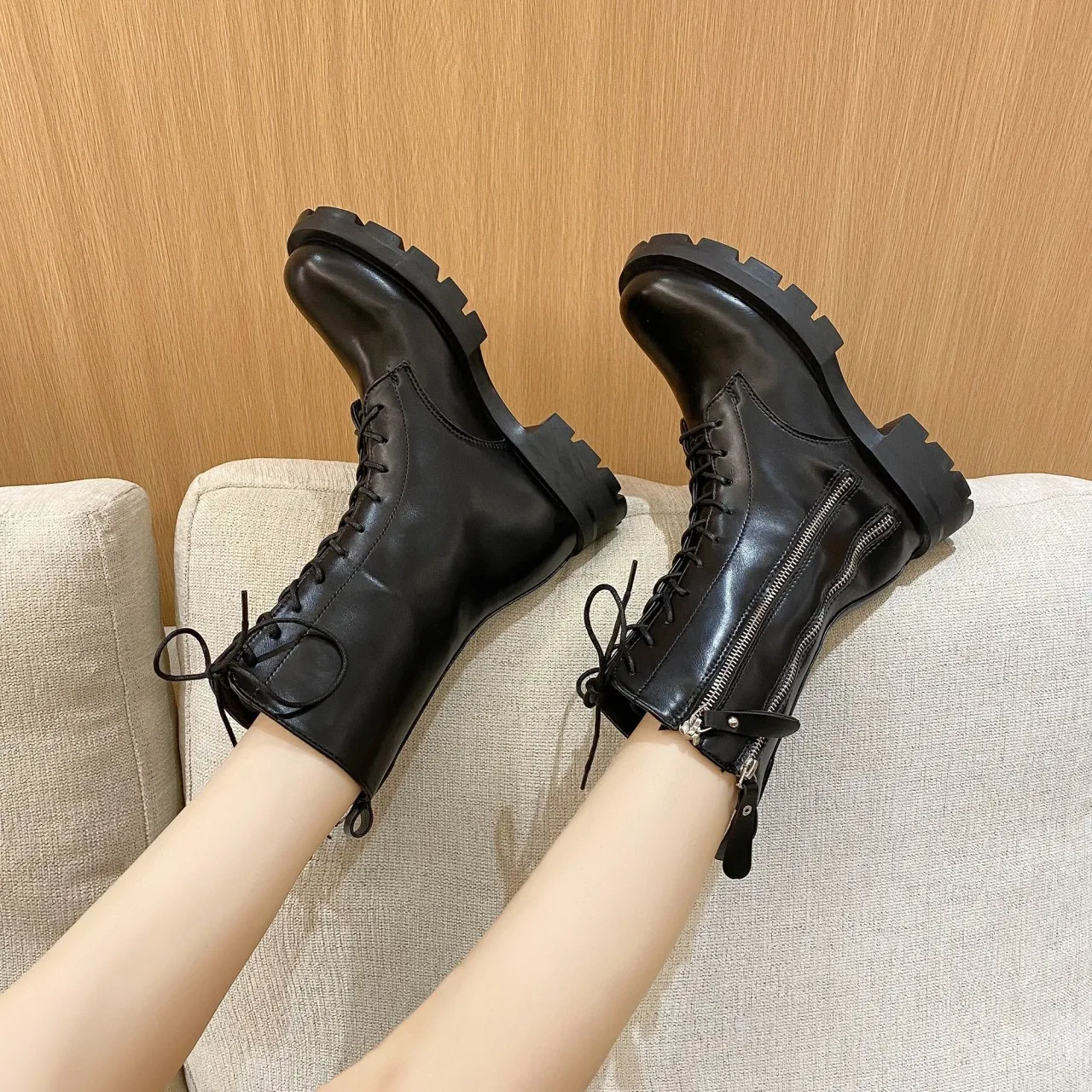 2022 new women's pu fashion winter Martin boots increase double zipper style girly boots women's shoes winter boots women