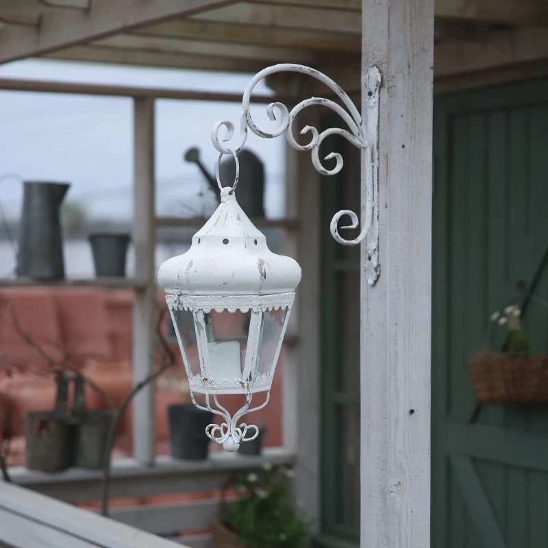 

White Retro Rustic Hurricane Lantern Metal Candle Holder Wall Hanging