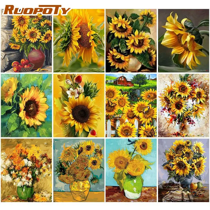 RUOPOTY 60x75 см DIY Краски ing по номерам с изображением подсолнуха способный