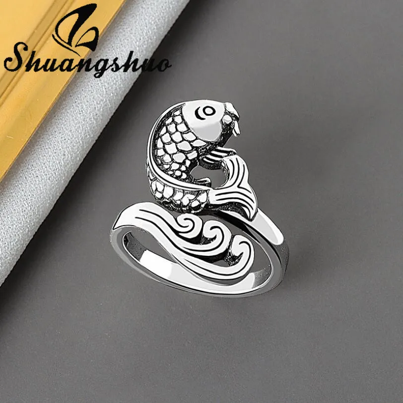 Shuangshuo элегантные винтажные кольца Павлин для женщин Регулируемый \ серебрянный