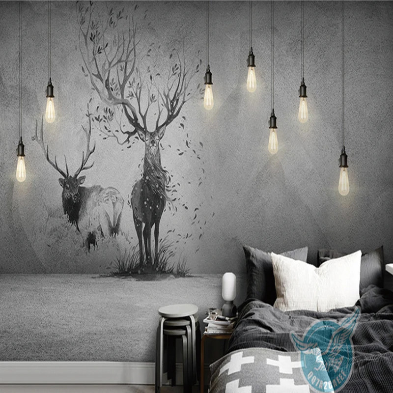 

Custom 3d Mural Wall Paper Dark Color Deer Wall Painting Decoration