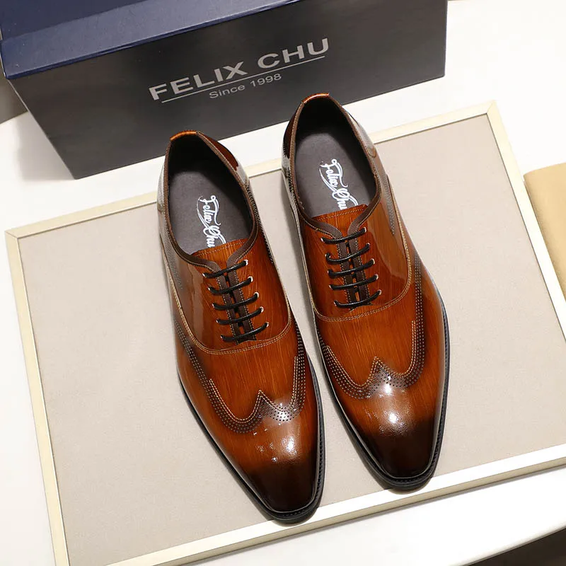 Мужские туфли FELIX CHU блестящие из лакированной кожи коричневые черные оксфорды с