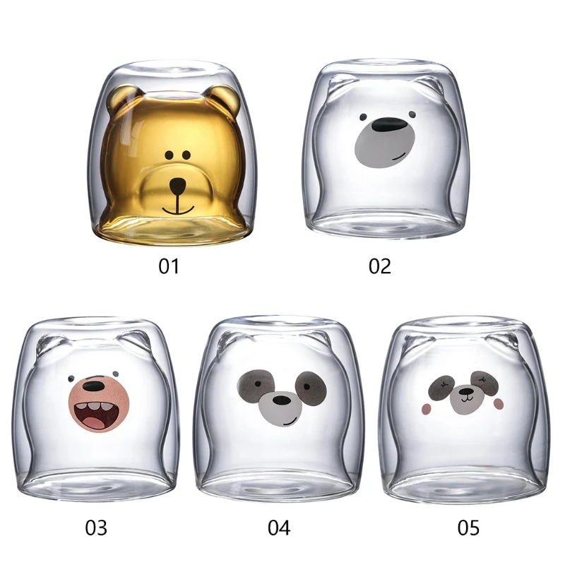 

3D 2-tier Lovely Panda Bear Innovative Beer Glasses Heat-resistant Double Wall Coffee Cup Morning Milk Glass Coffee Juice Glass