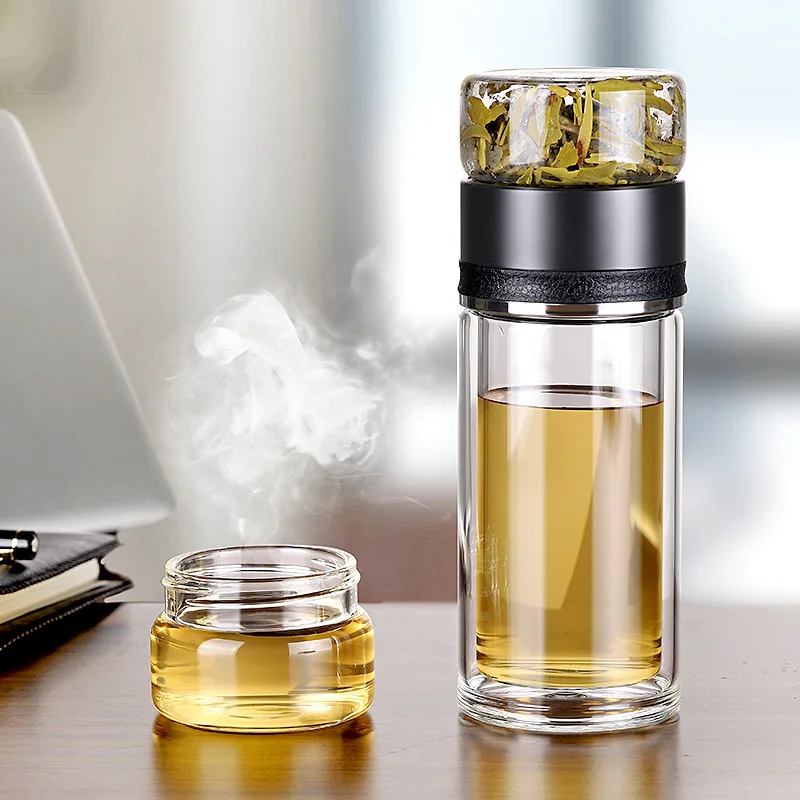 430 мл портативная стеклянная бутылка с двойными стенками чайный инфузер для воды