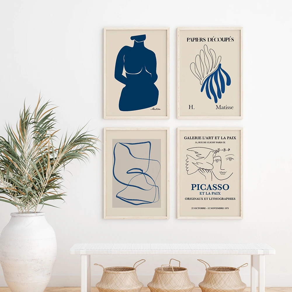 

Henri Matisse Cut Outs Print Pablo Picasso Abstract Wall Art Pictures Blue Modern Gallery Canvas Painting Bed Room Decor Poster