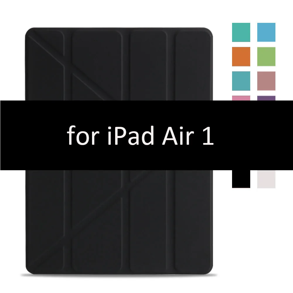 Black-1 Чехол для iPad Air 2 1, чехол, из искусственной кожи и ультратонкая задняя крышка из поликарбоната, умный чехол, Магнитный чехол для iPad air 2, A1566, A1567, откидная подставка - Цвет: Black-1