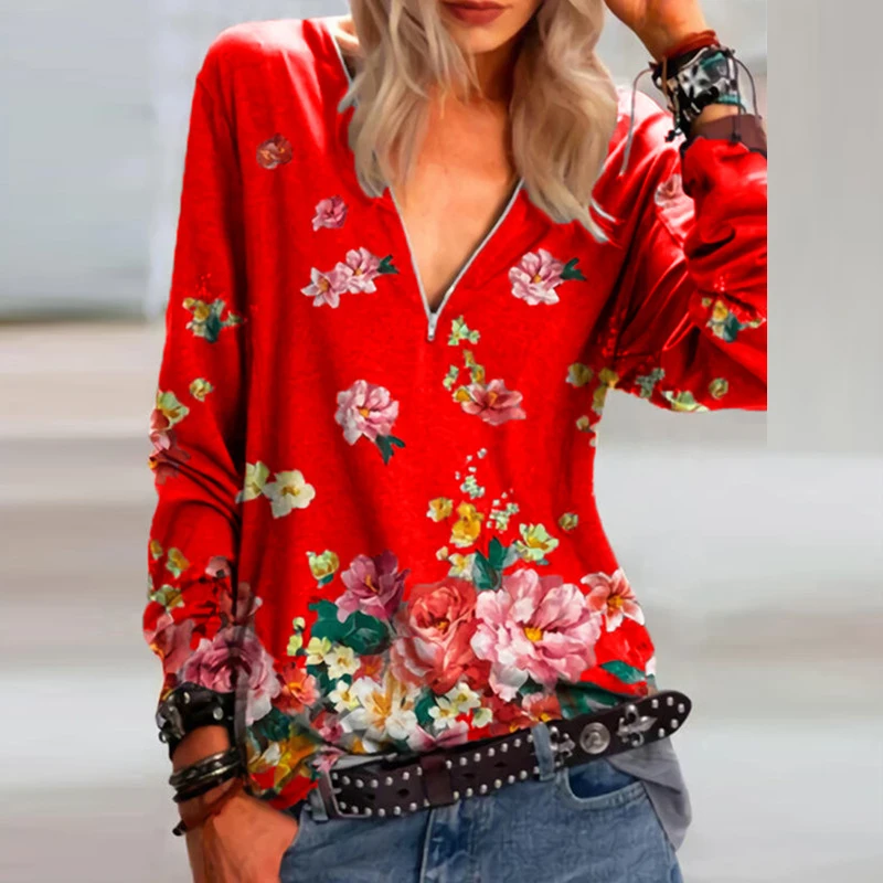 

Fashion Women Elegant Deep V Neck Long Sleeve Shirt Women Spring Vintage Loose Tops Streetwear Women T Shirt Plus Size