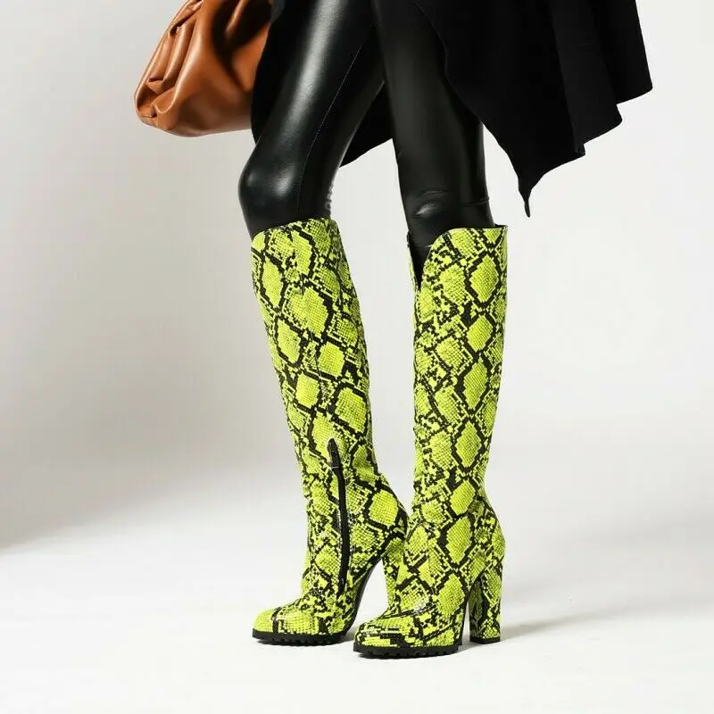 

Party Women's Block High Heel Zip Up Knee High Knight Boots Outdoor Plus Size