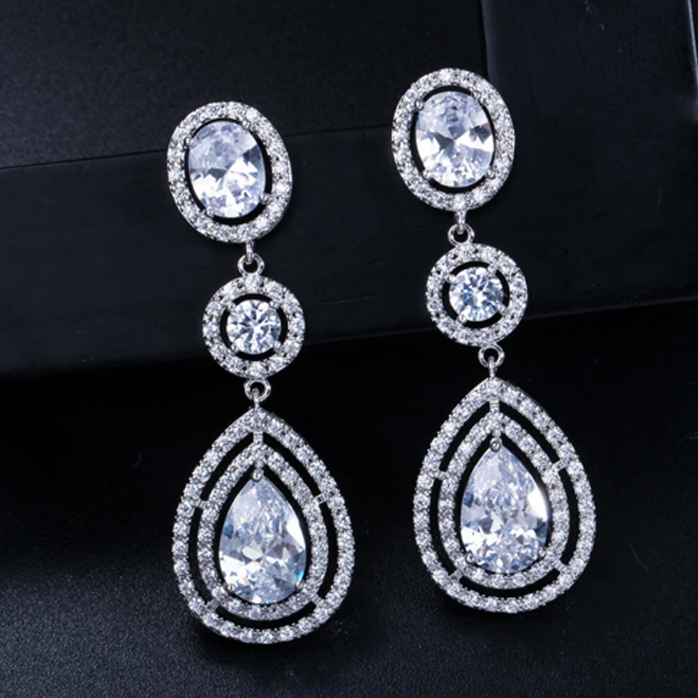 ThreeGraces элегантные Micro Pave AAA+ CZ камень Длинные Большой Королевский синий кристалл свадебные серьги, ювелирные изделия для невест E0113