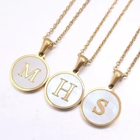 allnewme stainless steel round shell 26 letter pendant necklace for women gold chain chokers necklaces personality jewelry gift
