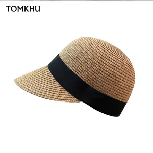 TOMKHU Sun Hats for Women Equestrian Kentucky Derby Hats Visor Stripe Straw Hat With Bow Spring Summer Casual Hat Beach Caps