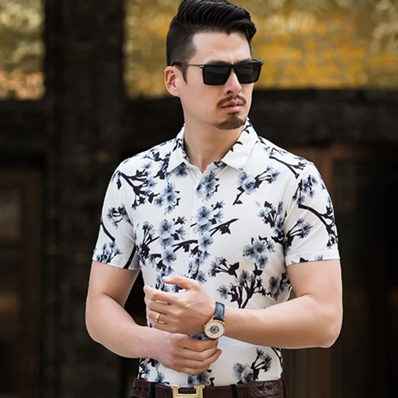 

J78E Mens Summer Short Sleeve Casual Shirts Multicolor Leaves Print Business Hawaiian Button Down Blouse Cooling Lapel Loose