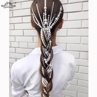 simulated pearl long tasselchain bridal wedding hair accessories hair clip women party wedding accessories hair jewelry