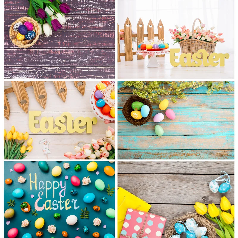 

Easter Eggs Background Vinyl Flower Wood Floor Photography Backdrops For Photo Studio Props 210123TZY- 01