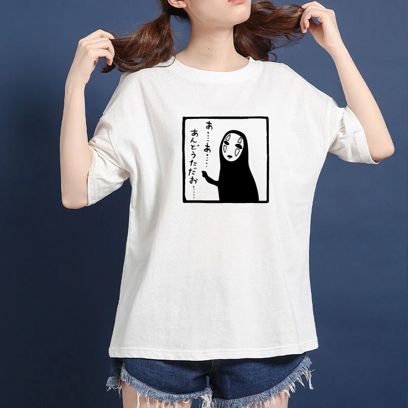 Безликий Harajuku Графический Тройник Женская забавная футболка японского аниме Kawaii