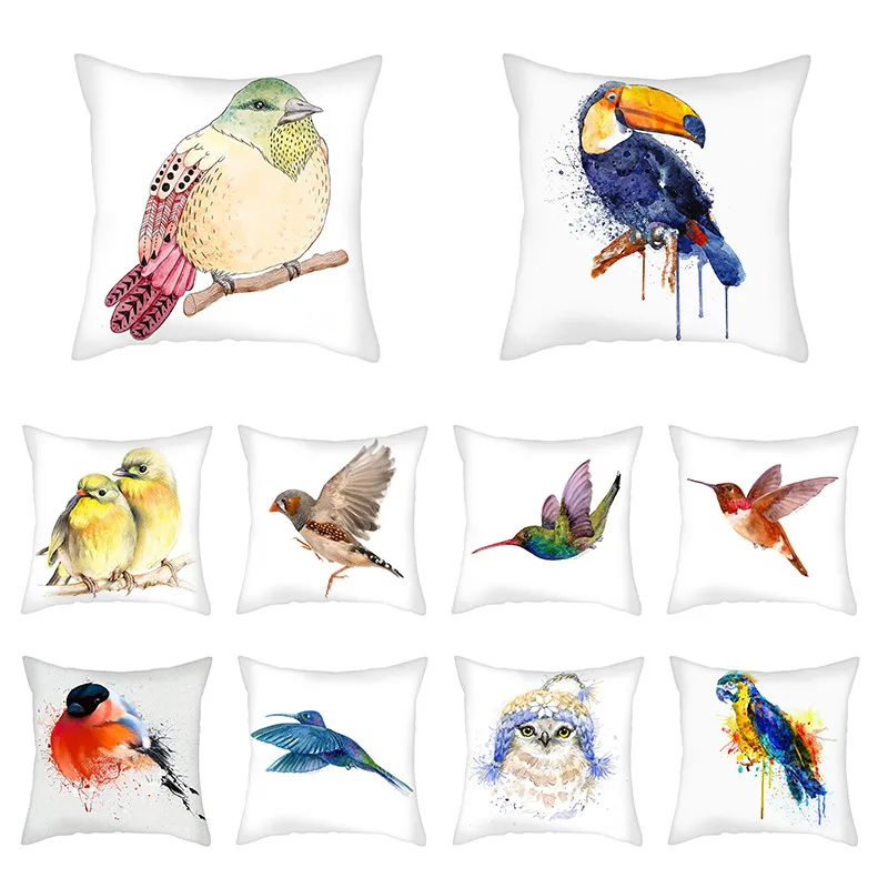 

Fuwatacchi Woodpecker Printed Cushion Cover Owl Parrot Birds Pillows Cover Various Animal Pillowcases for Home Sofa Decorations