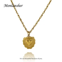 monlansher gold silver color stainless steel metal chain heart necklace for women trendy flower love necklace party jewelry gift
