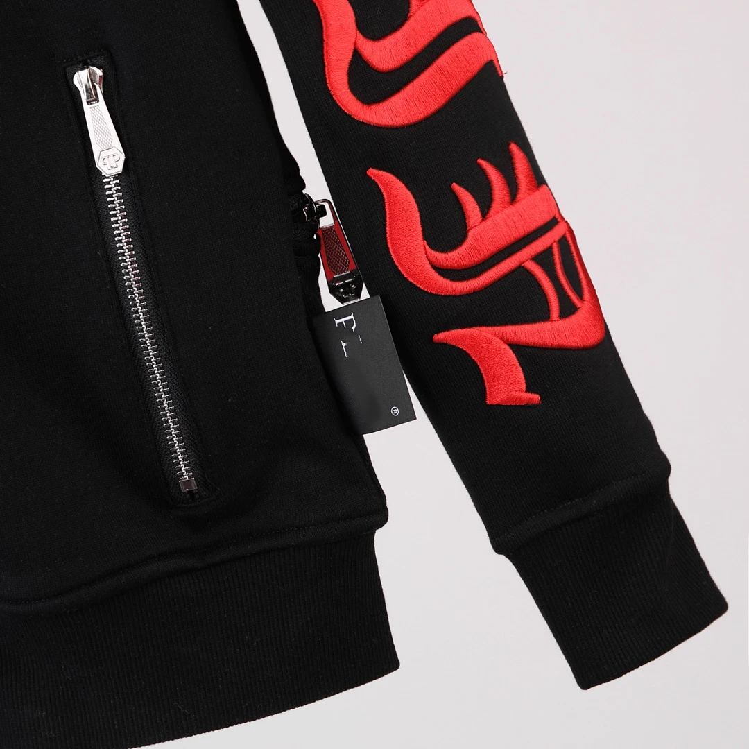 

Starbags PP Italian original men's hooded sportswear suit zipper skull head fashion logo jacket pants two piece suit