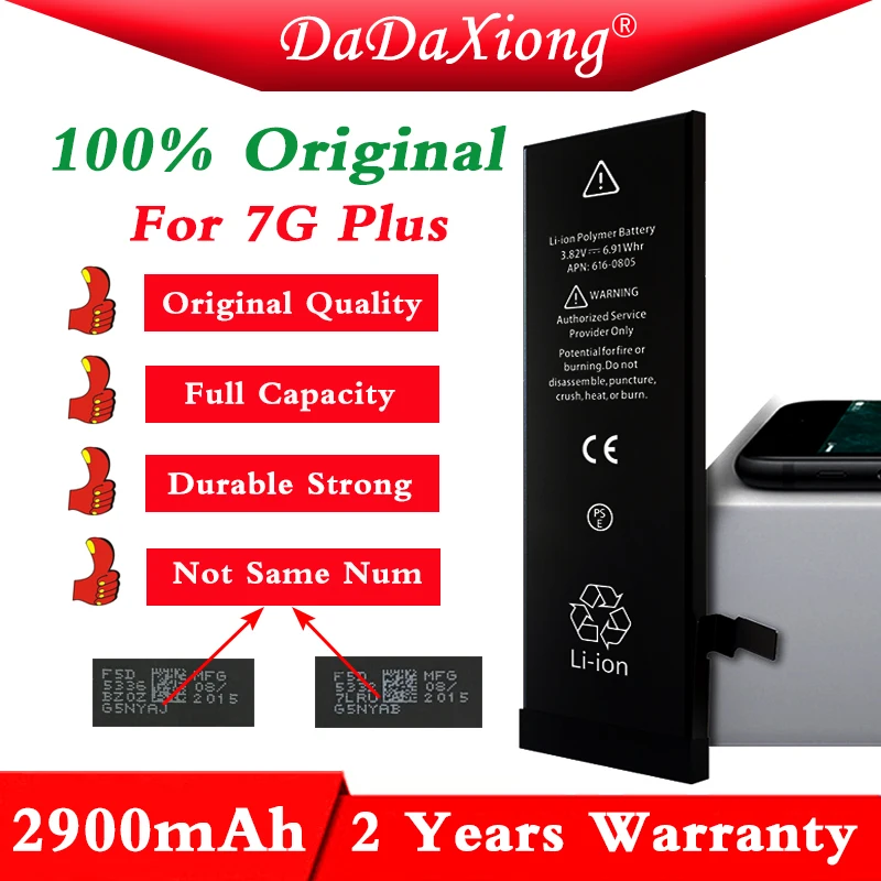 2018 оригинальный 10 шт. заводской аккумулятор Da Xiong для iPhone 7 P 7plus 0 цикл 2900 мАч