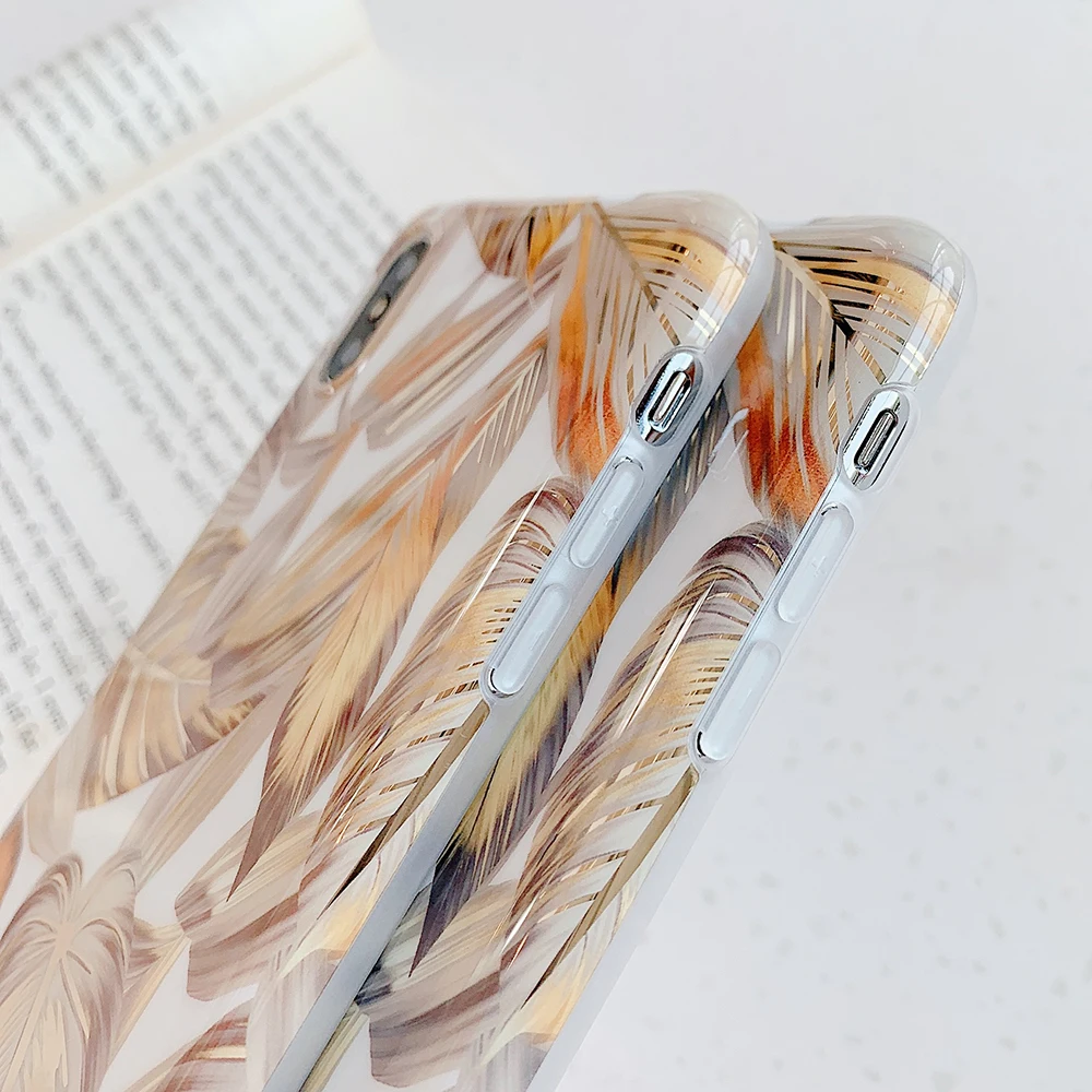 LOVECOM Electroplated Golden Leaf Phone Case For iPhone XR X XS Max 7 8 6 Plus Full Body Shell Soft Cover | Мобильные телефоны и