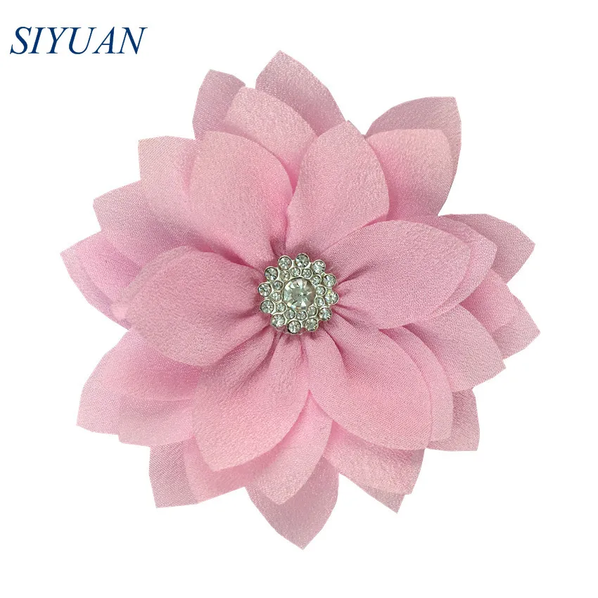12-lt pink 50pcs/lot 9cm Multy Layer Fabric Flower with Rhinestone Chic Lotus Flower Kids Lovely Headwear Accessories High Quality TH300 - Цвет: 12-lt pink