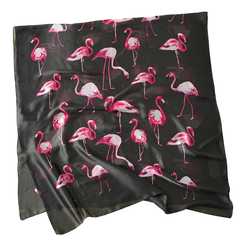 Сезон весна осень Модные женские шелковые шарфы с изображением розовых перьев