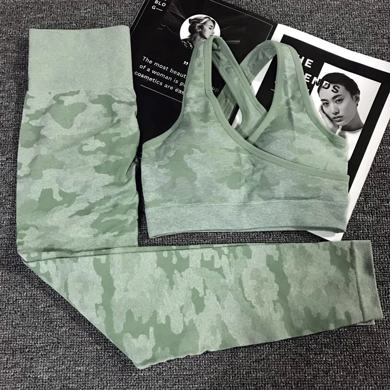 

2/3PCS Camouflage Camo Yoga Set Sports Wear For Women Gym Fitness Clothing Booty Yoga Leggings + Sport Bra GYM Sport Suit Femme