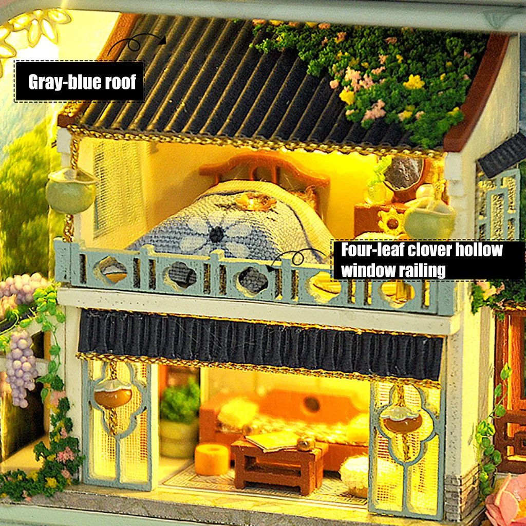 4 сезона пейзаж DIY миниатюрный светодиодный светильник кукольный домик день