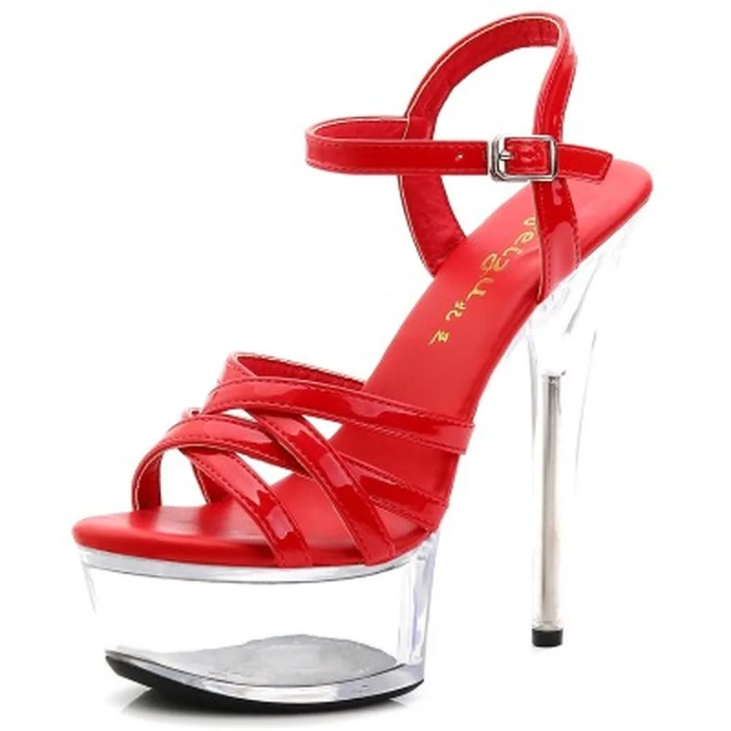 

Women Shoes High Quality Female Model Station Catwalk Sexy Crystal Transparent Platform Shoes High Heels 15CM Wedding Sandals