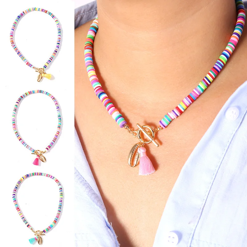 Богемное ожерелье из ракушек разноцветные бусины подвеска летнее женское